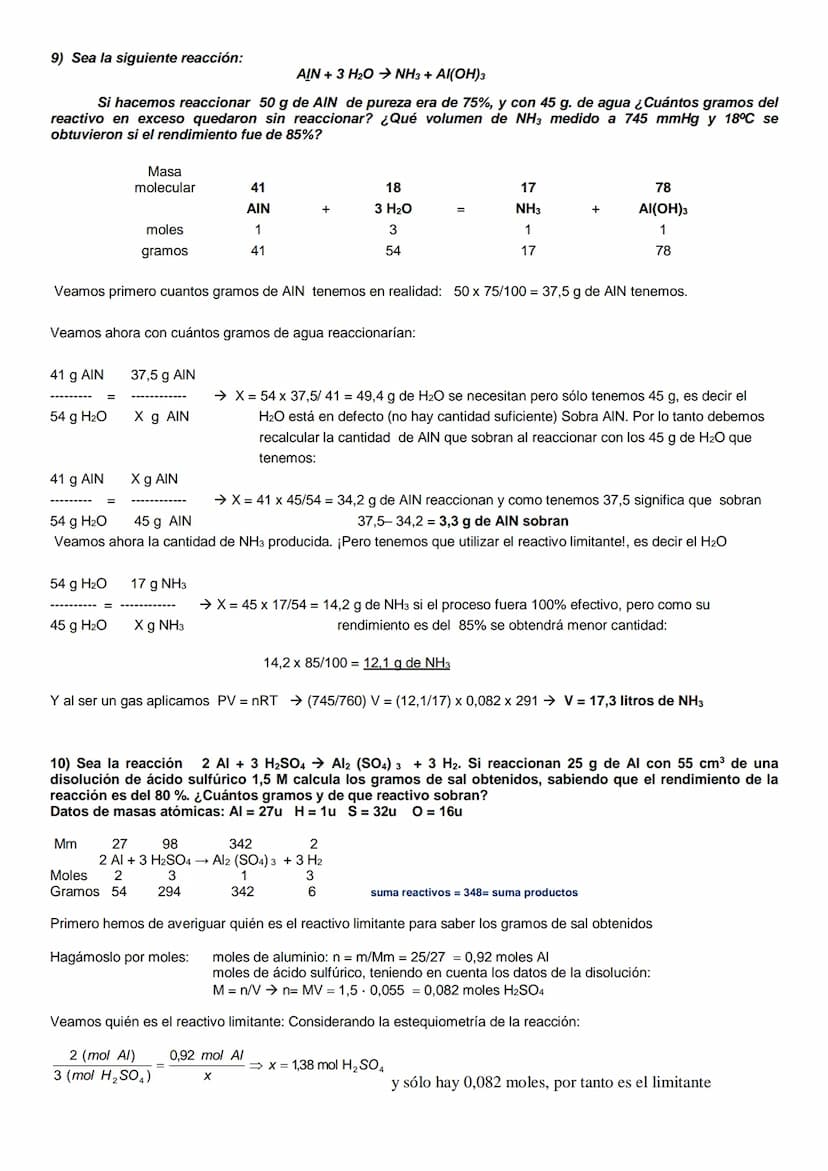 EJERCICIOS RESUELTOS DE REACCIONES QUÍMICAS PARA 1º BACHILLERATO. CON APLICACIÓN DE
GASES, DISOLUCIONES, PUREZA DE REACTIVOS, RENDIMIENTO Y 