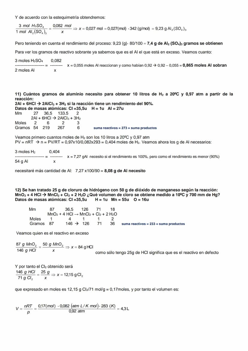 EJERCICIOS RESUELTOS DE REACCIONES QUÍMICAS PARA 1º BACHILLERATO. CON APLICACIÓN DE
GASES, DISOLUCIONES, PUREZA DE REACTIVOS, RENDIMIENTO Y 