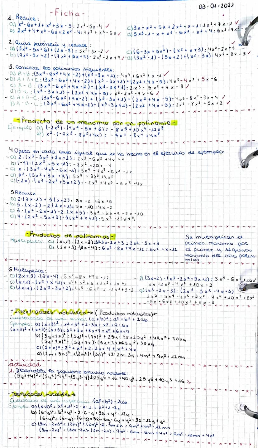 Algebra tema 5
Monomics:
Un monomio es una expresión algebraica en la que las únicas operaciones que afectan a
las letras son la multiplació