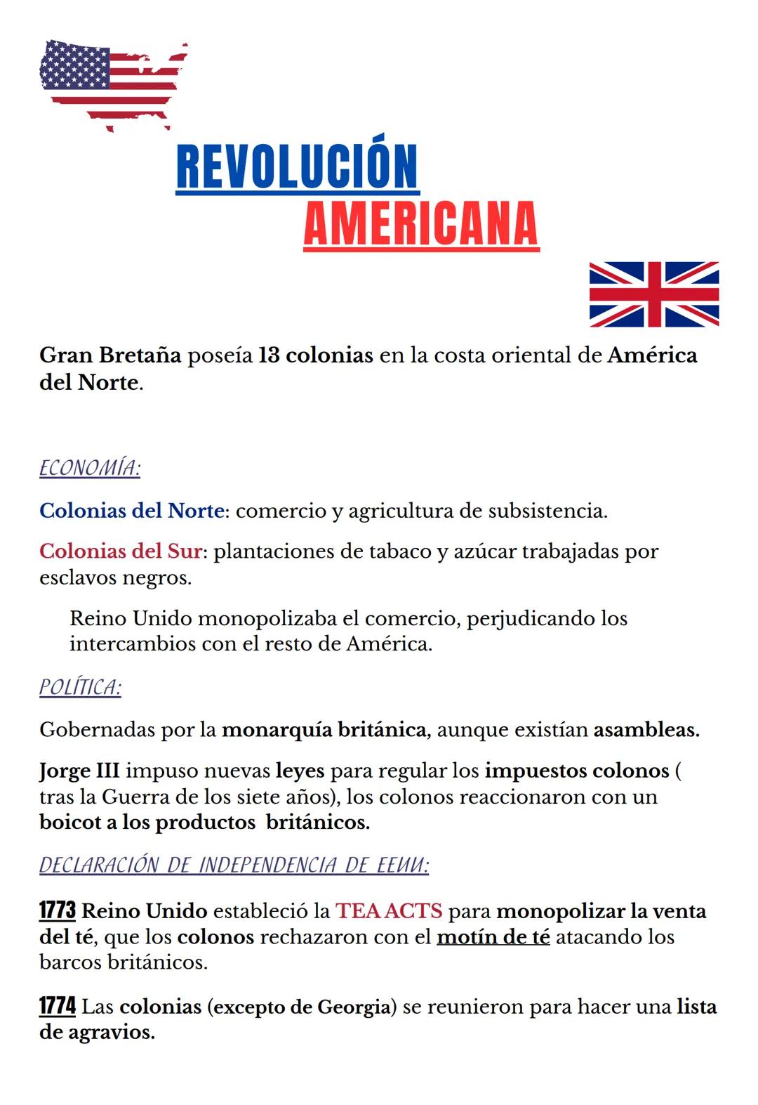 # REVOLUCIÓN
# AMERICANA

Gran Bretaña poseía 13 colonias en la costa oriental de América
del Norte.

ECONOMÍA:

Colonias del Norte: comerci