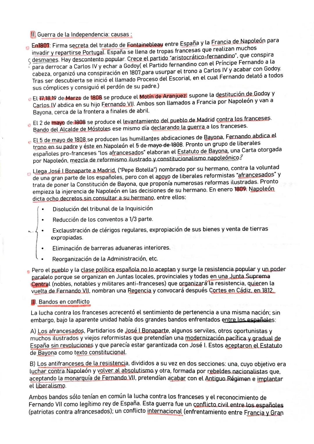 # 5.1. GUERRA DE LA INDEPENDENCIA: ANTECEDENTES Y CAUSAS. BANDOS EN CONFLICTO Y
FASES DE LA GUERRA.

1. Antecedentes.

El reinado de Carlos 