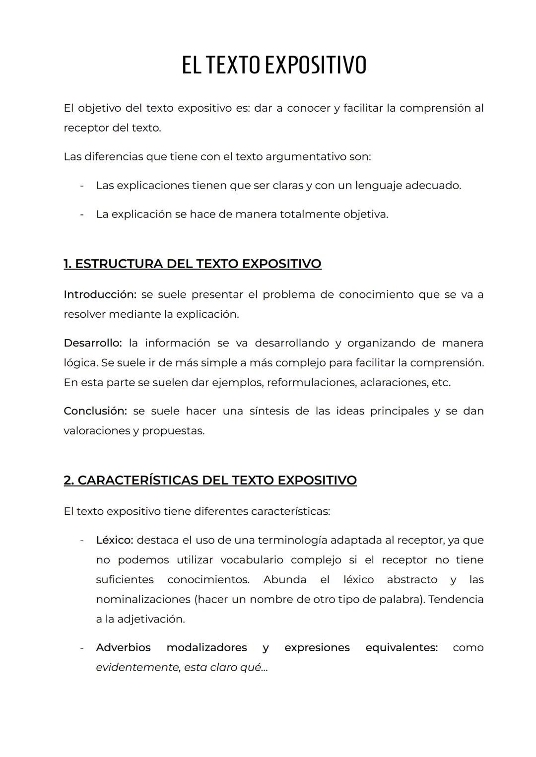 EL TEXTO EXPOSITIVO
El objetivo del texto expositivo es: dar a conocer y facilitar la comprensión al
receptor del texto.
Las diferencias que