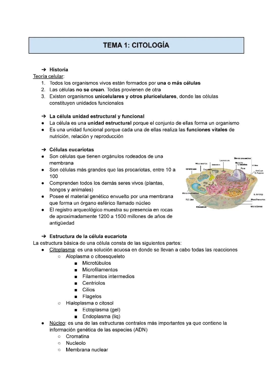 APUNTES DE CITOLOGÍA BIOLOGÍA