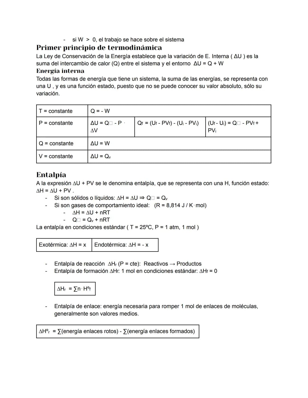 Termodinámica
Tipos de reacciones químicas
Exotérmicas: liberan energía en forma de calor
Endotérmicas: absorben energía en forma de calor
S