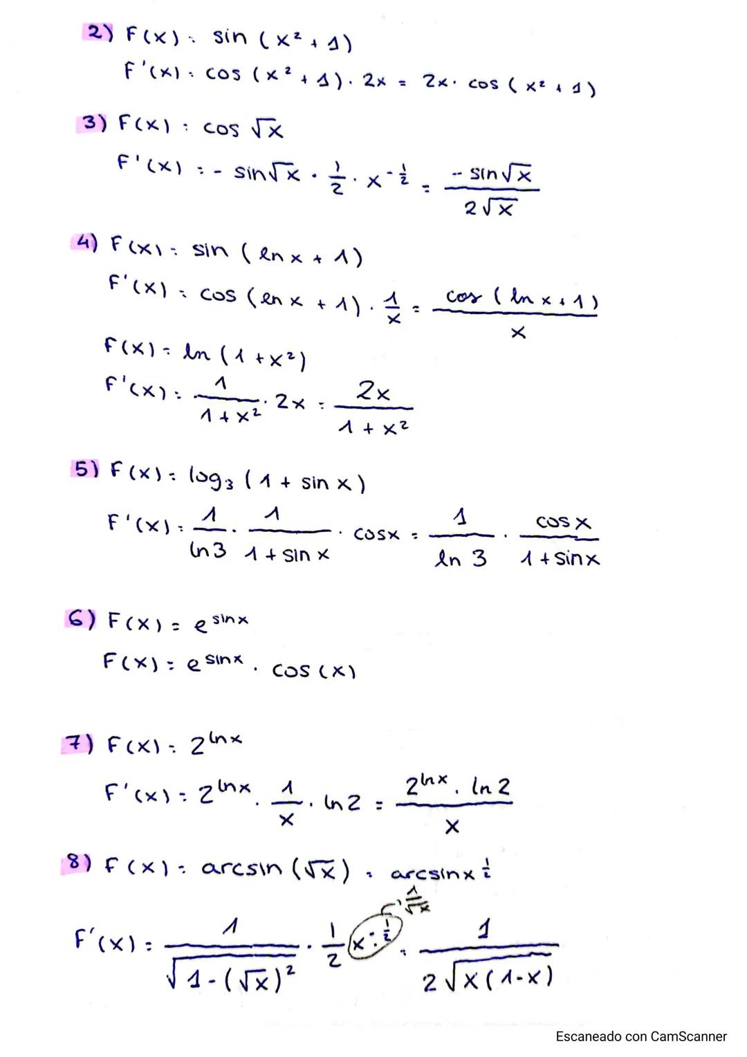 1)
21
31
4)
5)
61
71
l૪)
f(x)
хи
sin x
COS X
(n X
loga x
ex
a
X
arcsin x
arccos x
arctg x
DERIVADAS
A
F'(x)
n.xn-1
-
COS X
sin x
1/X
1
X
스
I