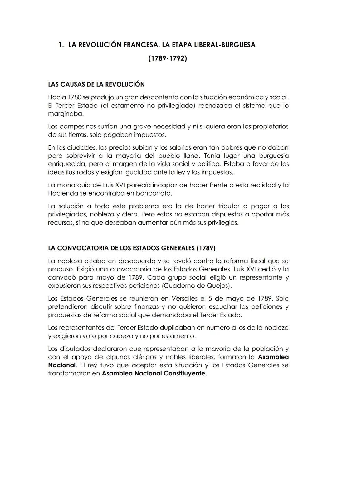 # 1. LA REVOLUCIÓN FRANCESA. LA ETAPA LIBERAL-BURGUESA
(1789-1792)

LAS CAUSAS DE LA REVOLUCIÓN

Hacia 1780 se produjo un gran descontento c