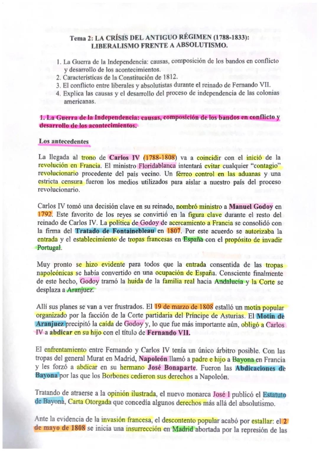 Tema 2: LA CRÍSIS DEL ANTIGUO RÉGIMEN (1788-1833):
LIBERALISMO FRENTE A ABSOLUTISMO.

1. La Guerra de la Independencia: causas, composición 