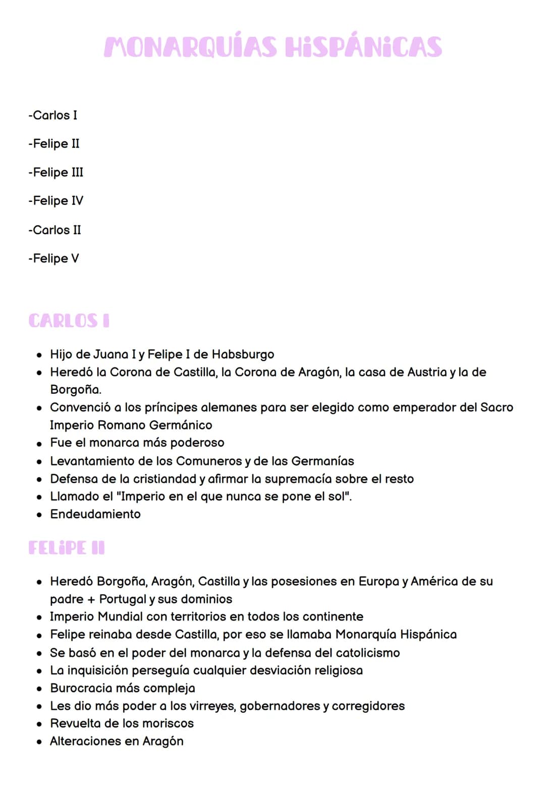 -Carlos I
-Felipe II
-Felipe III
-Felipe IV
-Carlos II
-Felipe V
CARLOS I
Hijo de Juana I y Felipe I de Habsburgo
• Heredó la Corona de Cast