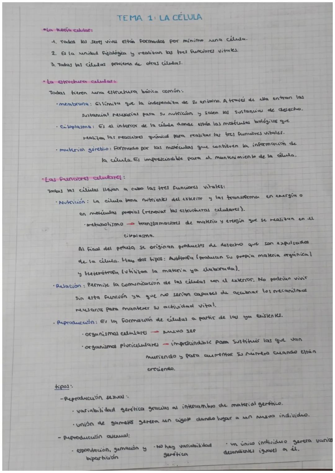 TEMA 1: LA CÉLULA
•La kona celular:
1. Todos los seres vival están formados por mínimo una célula.
2. Es la unidad fisiológica y realizan la
