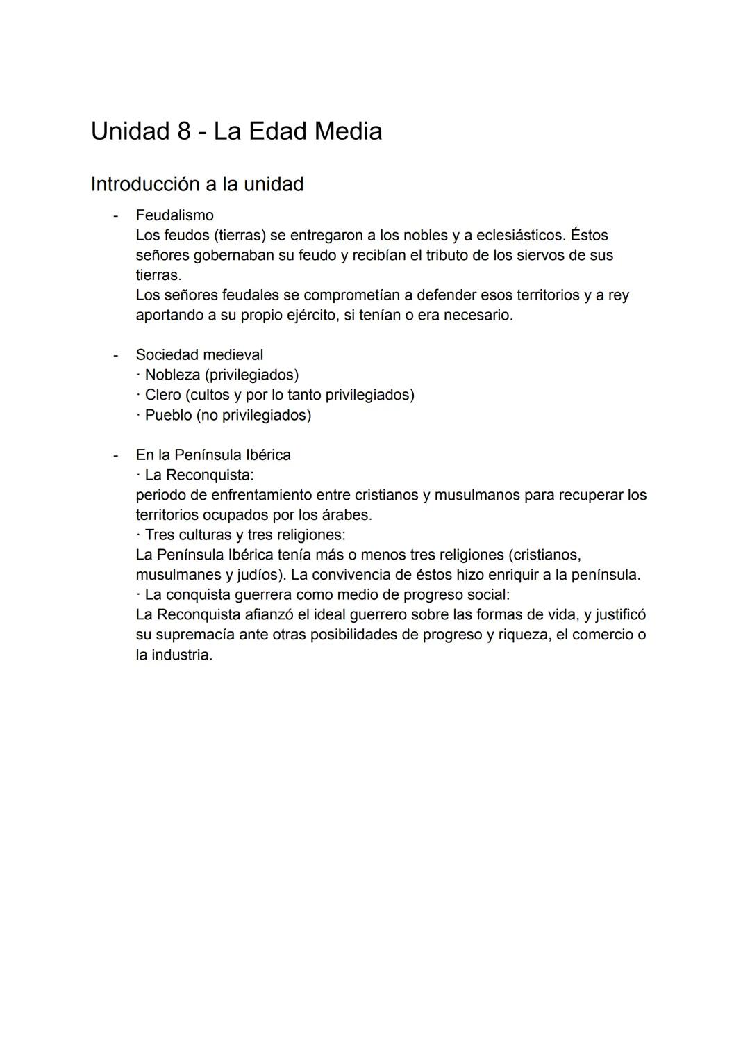 Unidad 8 - La Edad Media
Introducción a la unidad
-
Feudalismo
Los feudos (tierras) se entregaron a los nobles y a eclesiásticos. Éstos
seño