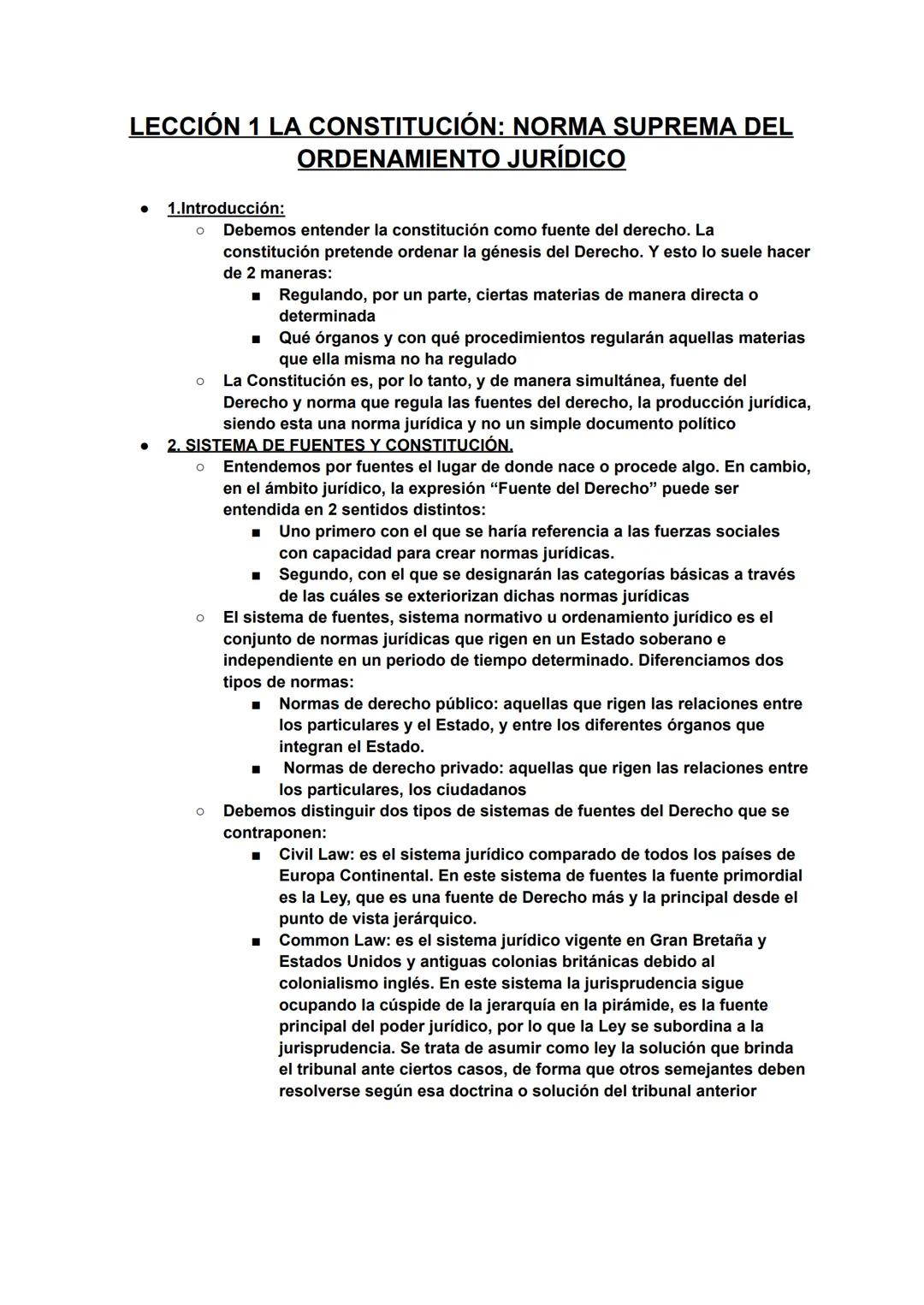 LECCIÓN 1 LA CONSTITUCIÓN: NORMA SUPREMA DEL
ORDENAMIENTO JURÍDICO
1.Introducción:
о
о
Debemos entender la constitución como fuente del dere
