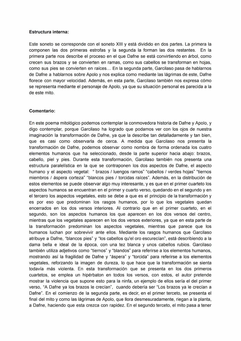 SONETO XIII
A Dafne ya los brazos le crecían
y en luengos ramos vueltos se mostraban;
en verdes hojas vi que se tornaban
los cabellos qu'el 