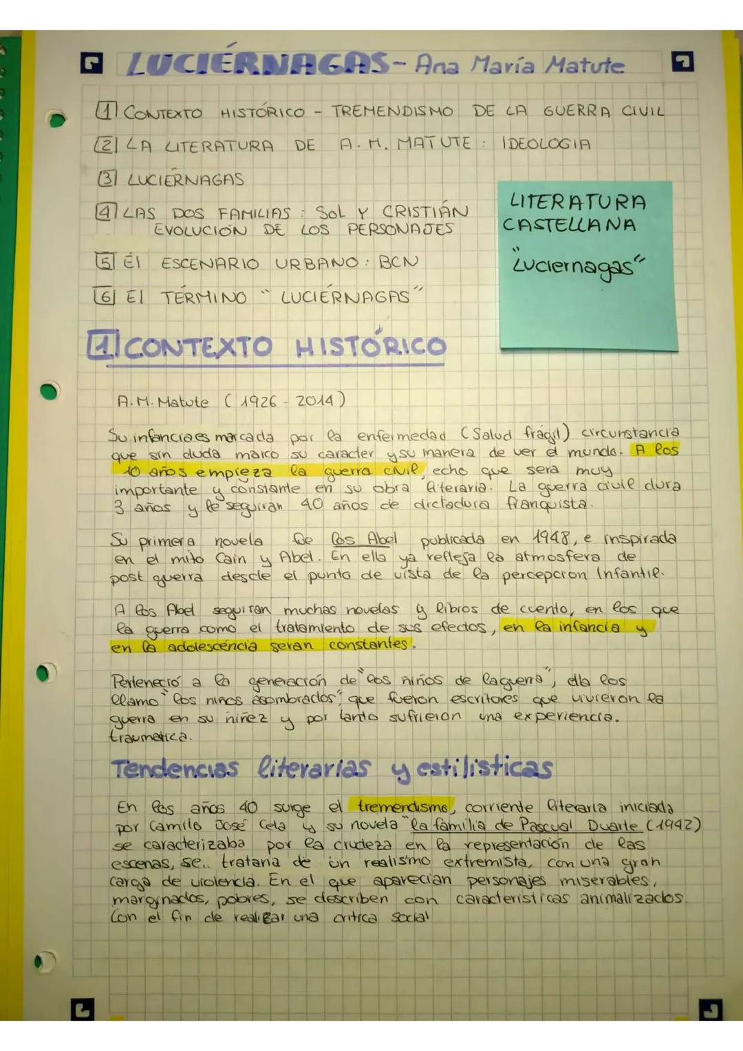 # LUCIÉRNAGAS- Ana María Matute

1 CONTEXTO HISTÓRICO TREMENDISMO DE LA GUERRA CIVIL

2 LA LITERATURA DE A.M. MATUTE IDEOLOGIA

3 LUCIERNAGA