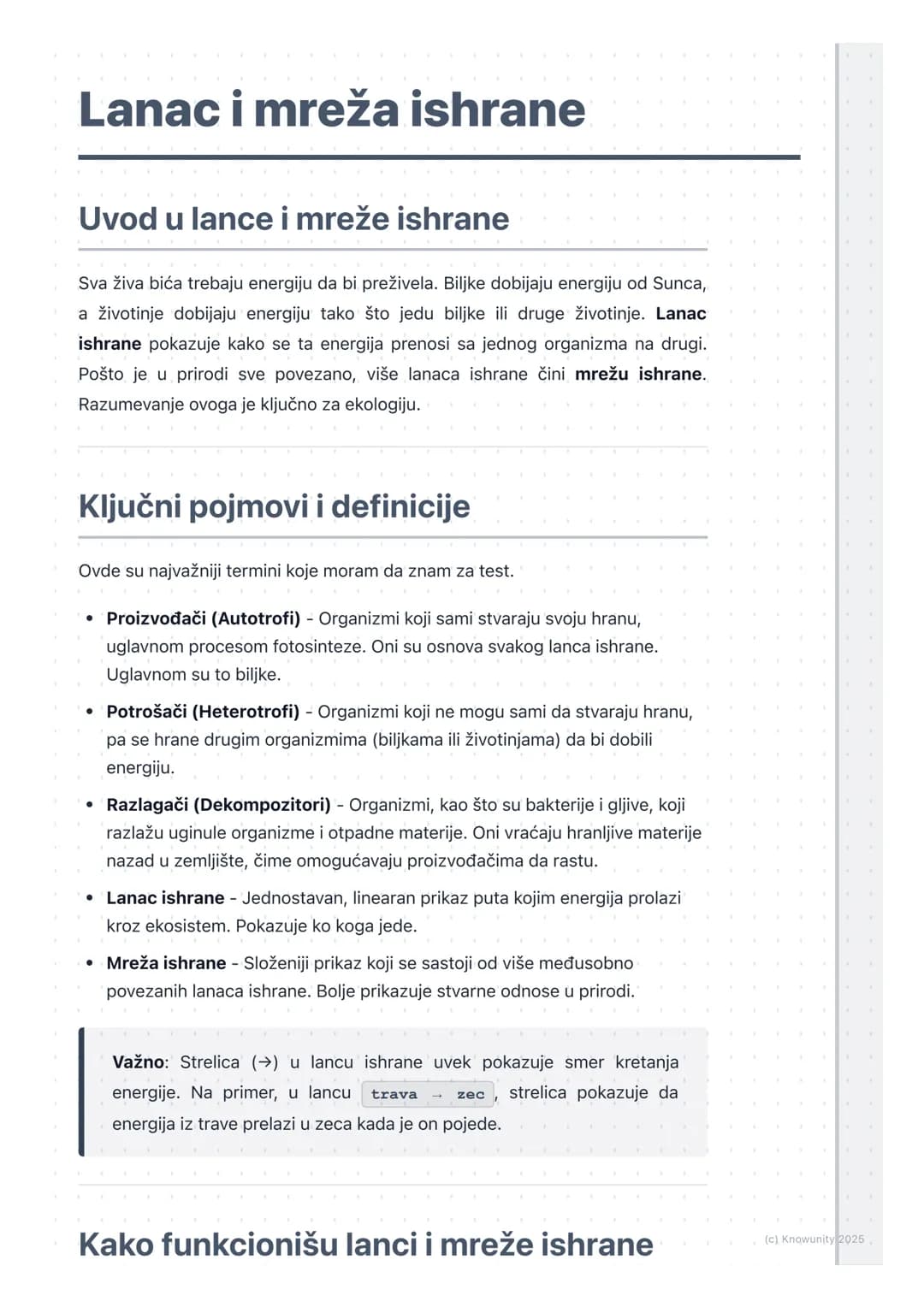 # Lanac i mreža ishrane

Uvod u lance i mreže ishrane

Sva živa bića trebaju energiju da bi preživela. Biljke dobijaju energiju od Sunca,
a 