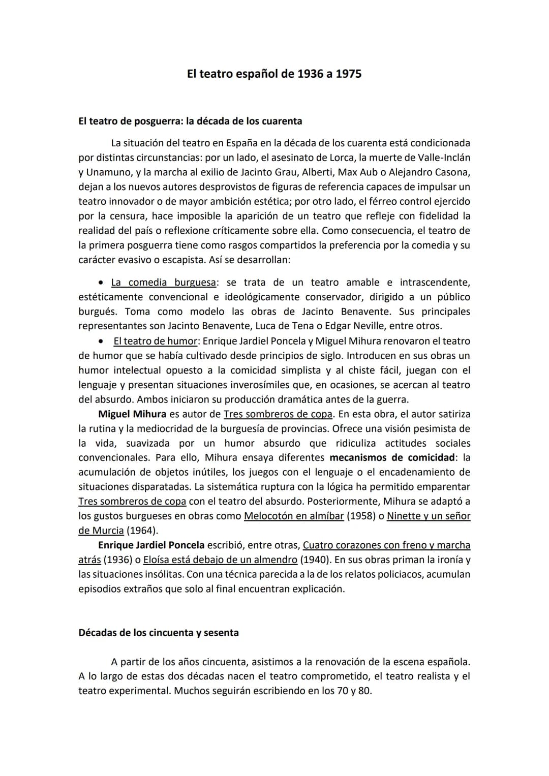 
<h2 id="elteatrodeposguerraladcadadeloscuarenta">El Teatro de Posguerra: La Década de los Cuarenta</h2>
<p>La situación del teatro en Españ