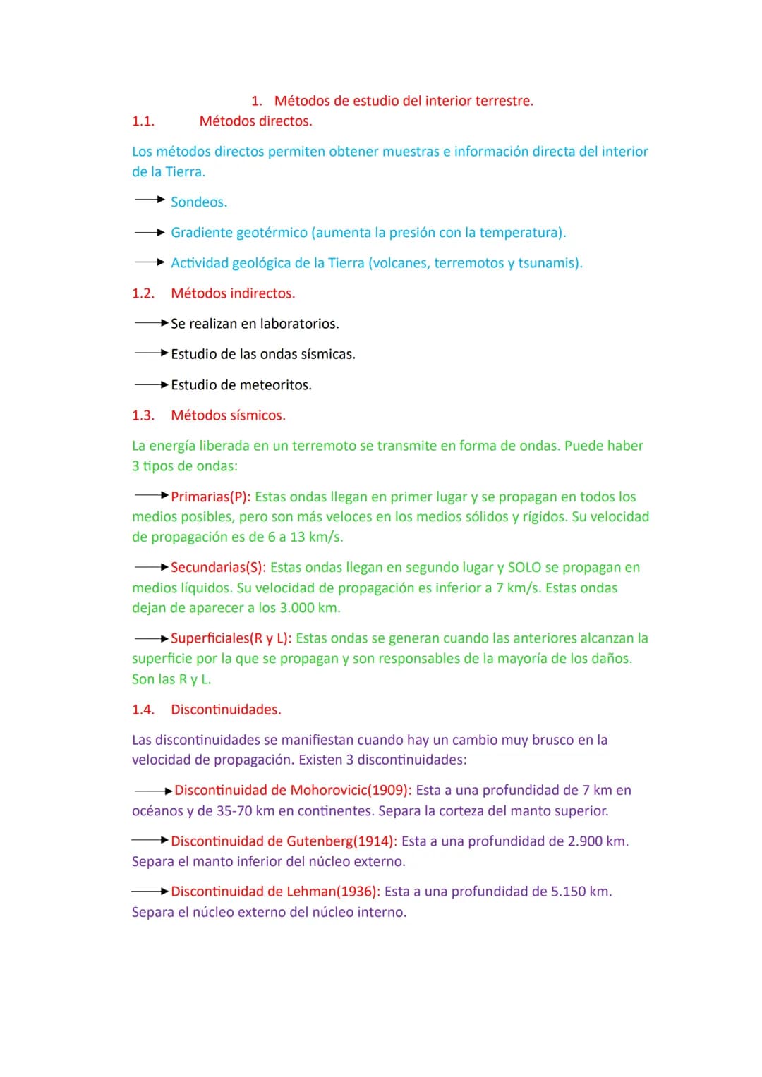 1.1.
1. Métodos de estudio del interior terrestre.
1.2.
Métodos directos.
Los métodos directos permiten obtener muestras e información direc