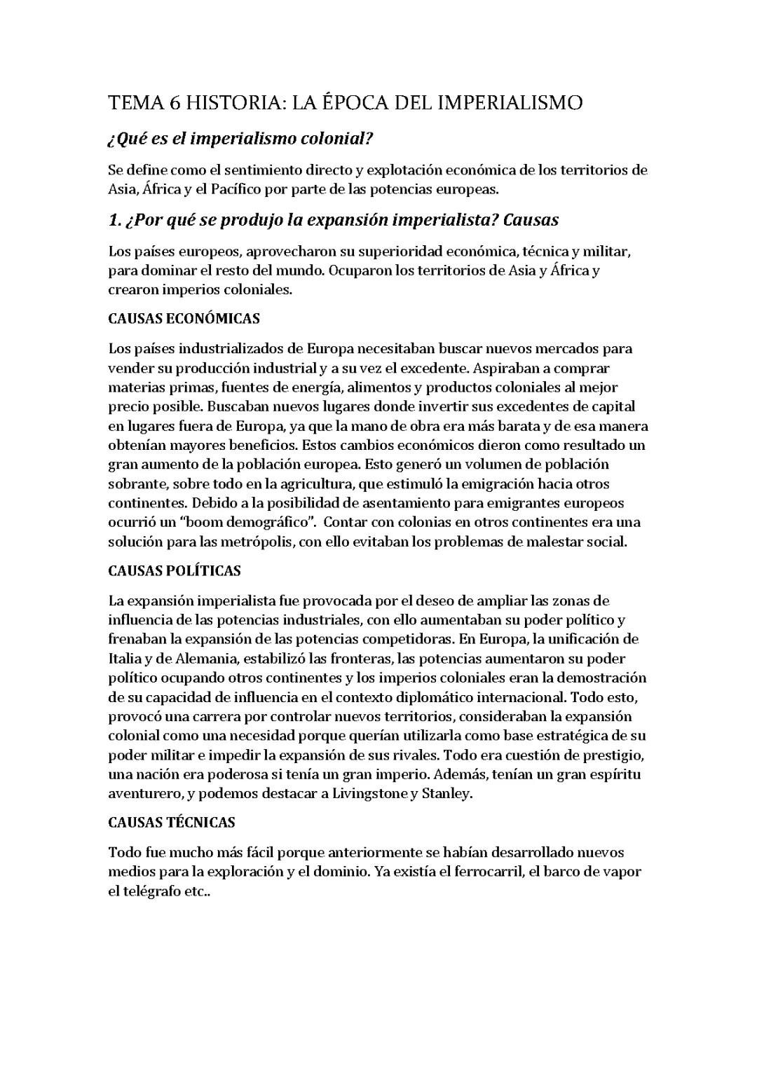 El imperialismo: Causas, consecuencias y resumen