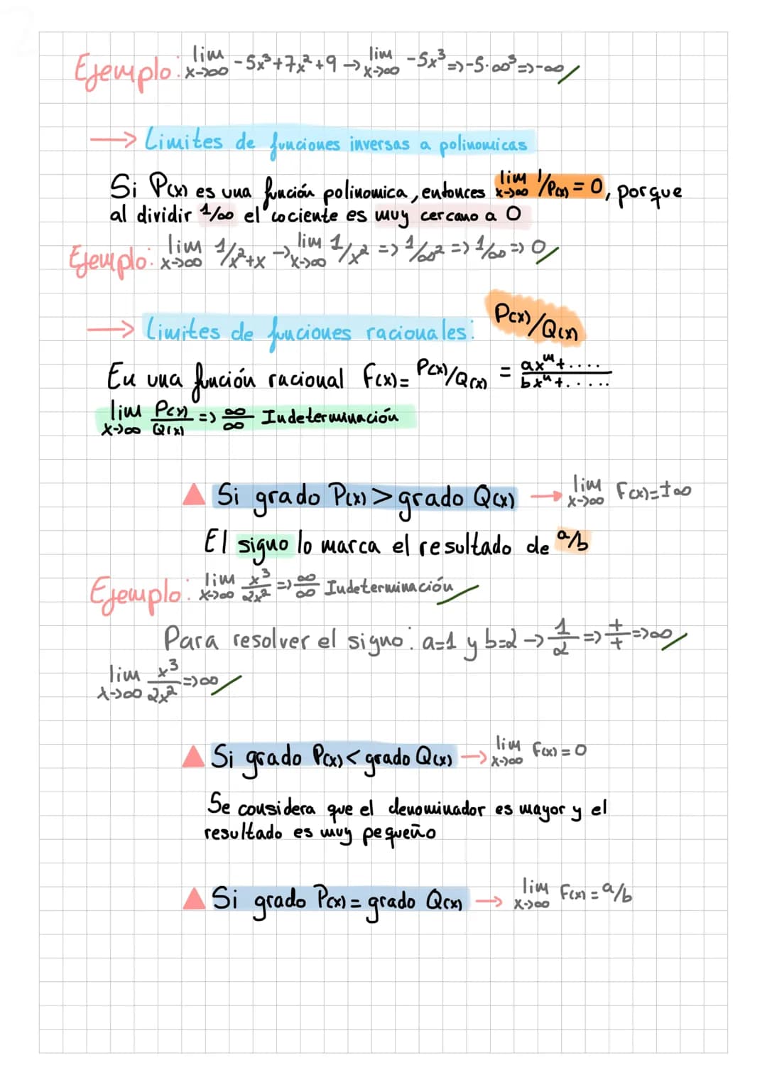 Ejemplo
-> Limites de funciones inversas a
polinomicas
lim
Si P(x) es una
función polinomica, entonces X-300 / Po₂ = 0,
al dividir o el coci