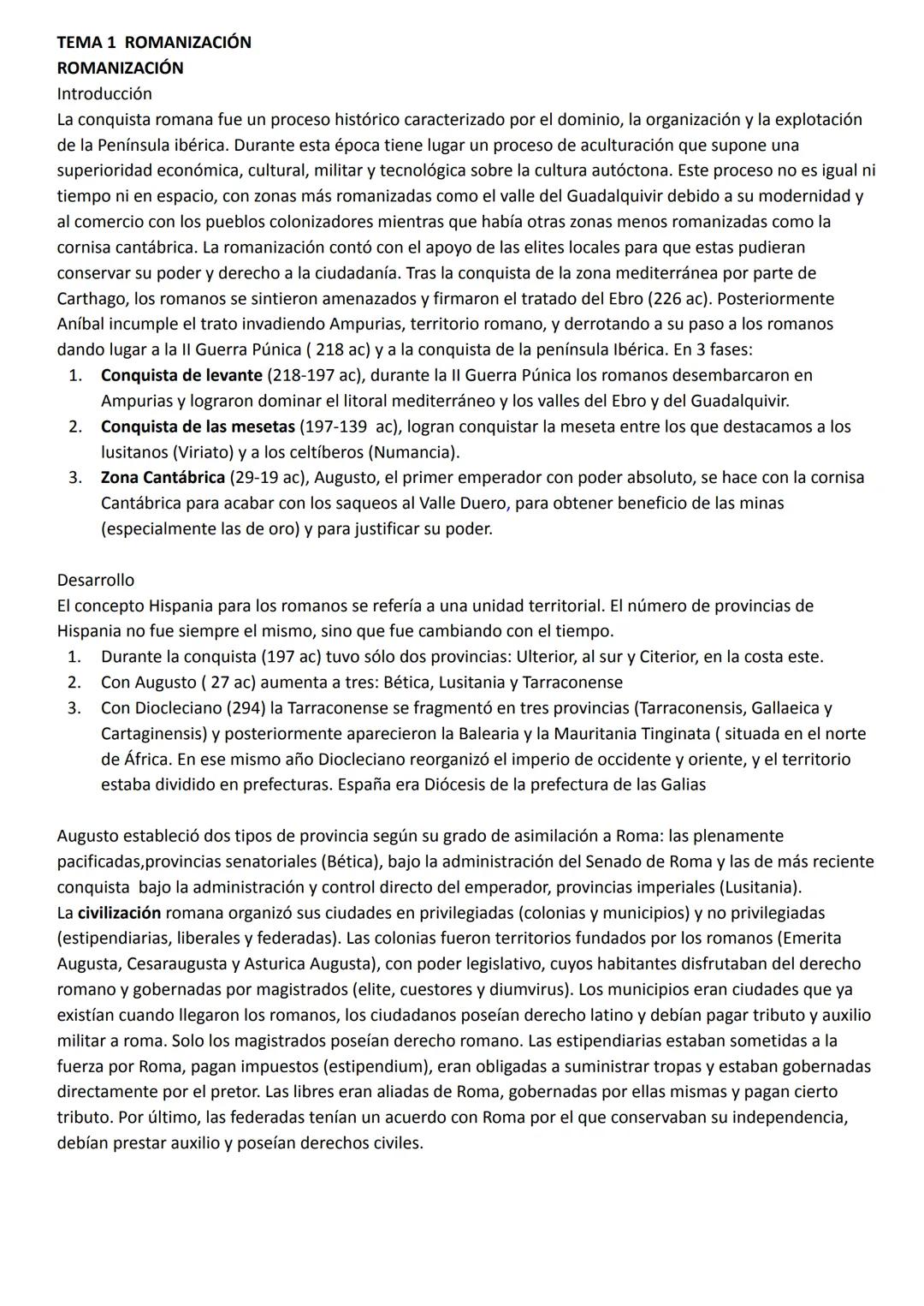 # TEMA 1 ROMANIZACIÓN

ROMANIZACIÓN

Introducción

La conquista romana fue un proceso histórico caracterizado por el dominio, la organizació