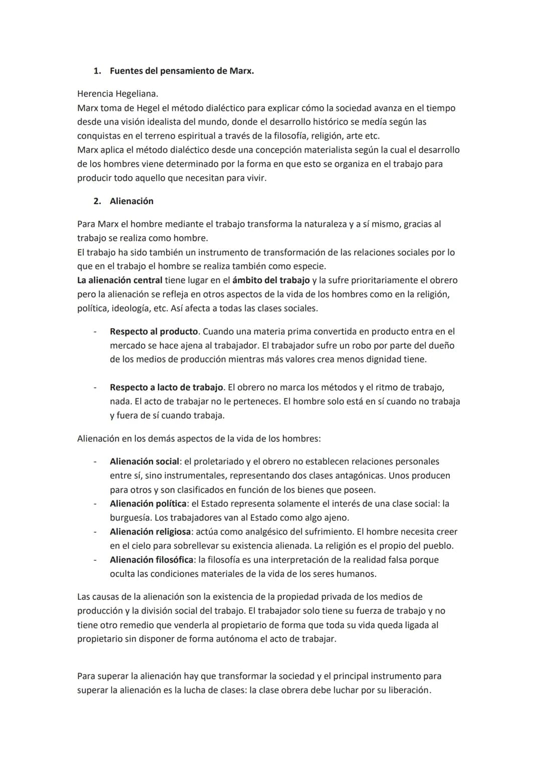 1. Fuentes del pensamiento de Marx.
Herencia Hegeliana.
Marx toma de Hegel el método dialéctico para explicar cómo la sociedad avanza en el 