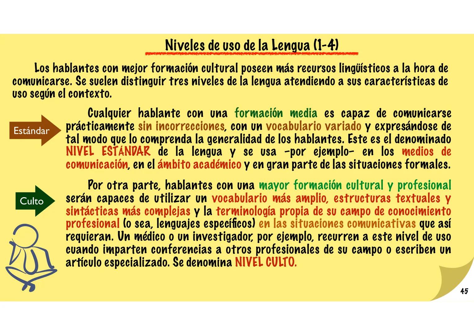 # Niveles de uso de la lengua
y registros lingüísticos. --- OCR Start ---
Niveles de uso de la Lengua (1-4)
Los hablantes con mejor formació