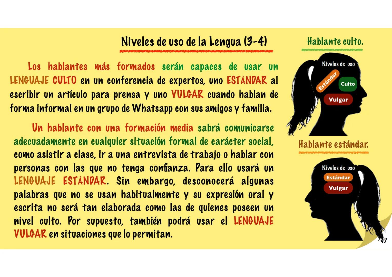 # Niveles de uso de la lengua
y registros lingüísticos. --- OCR Start ---
Niveles de uso de la Lengua (1-4)
Los hablantes con mejor formació