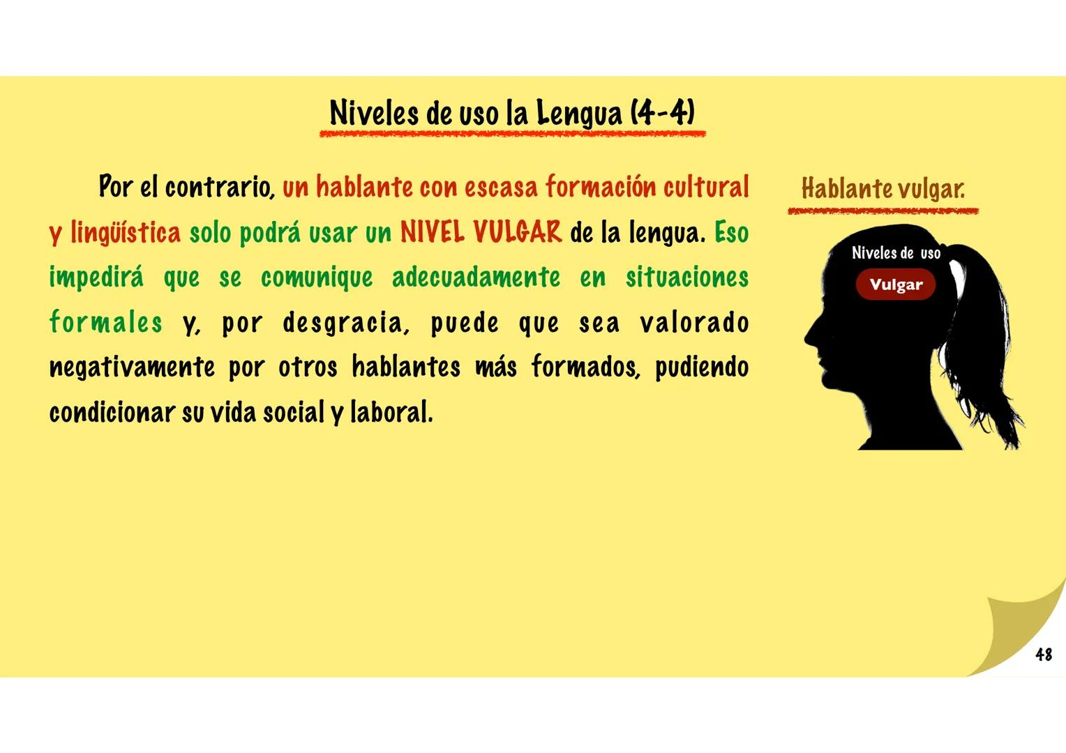 # Niveles de uso de la lengua
y registros lingüísticos. --- OCR Start ---
Niveles de uso de la Lengua (1-4)
Los hablantes con mejor formació
