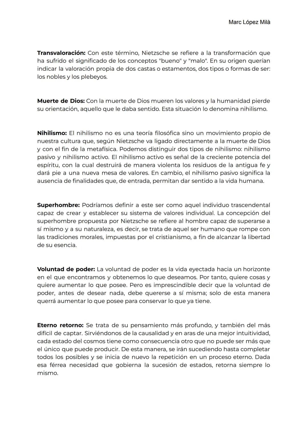 Tercera Semana. Sesión 2.
Marc López Milà
1- Explicar el sentido de estos tres pensamientos fundamentales en la filosofía de
Nietzsche.
a- D