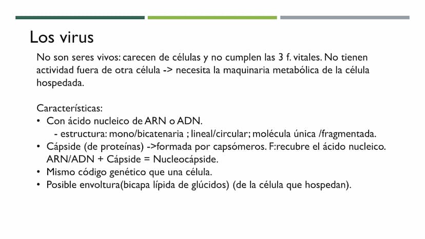 MICROBIOLOGÍA
UNIDAD 2 DE BIOLOGÍA 1º BACH Los virus
No son seres vivos: carecen de células y no cumplen las 3 f. vitales. No tienen
activid