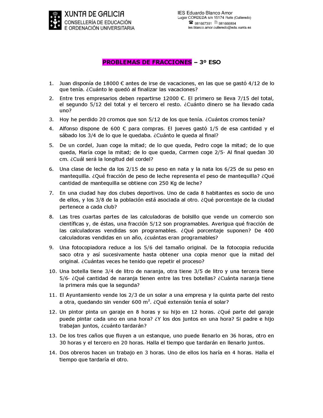 Problemaas de fracciones