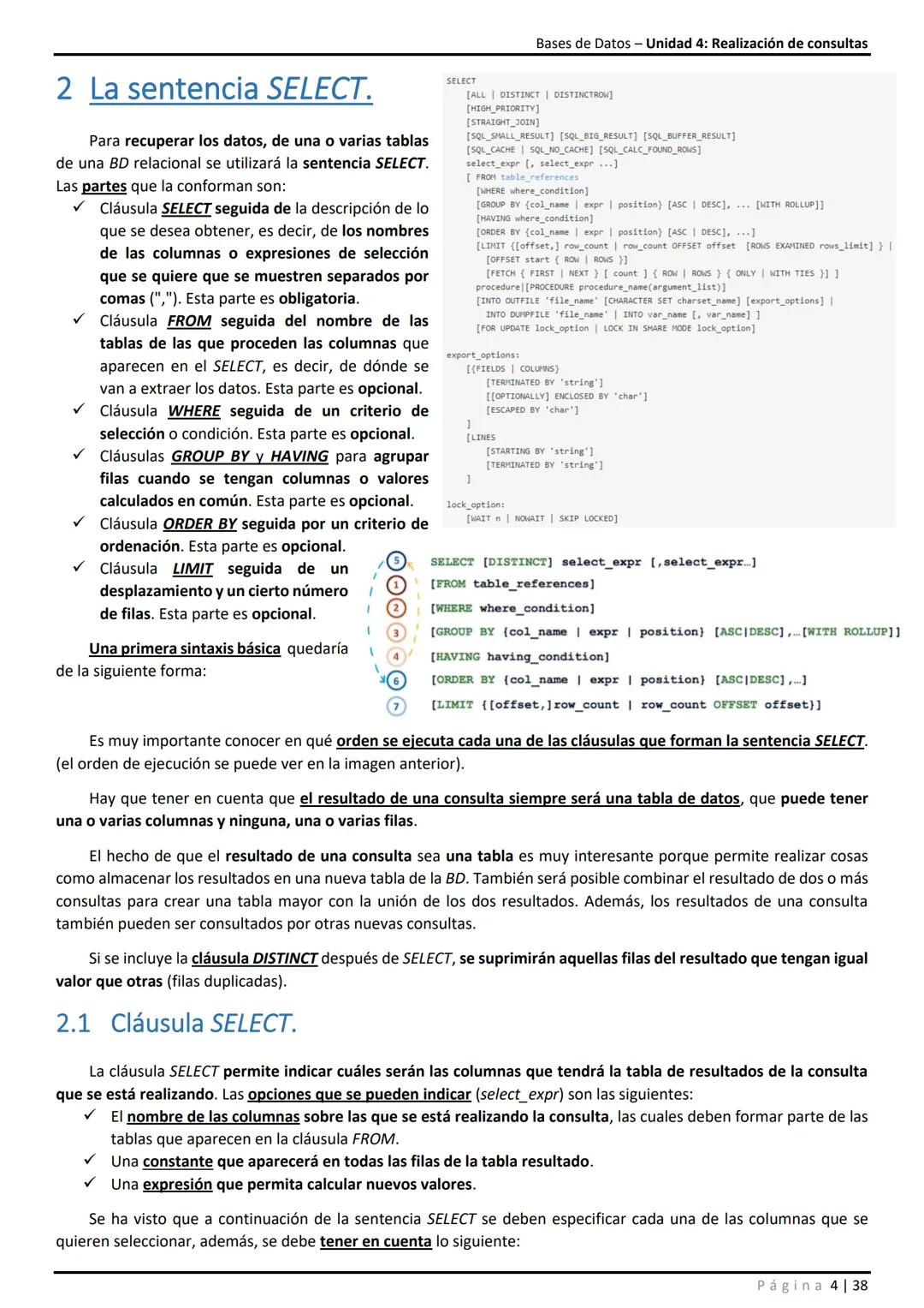 Bases de Datos - Unidad 4: Realización de consultas

# 1 Introducción.

En unidades anteriores se ha visto que SQL es un conjunto de sentenc