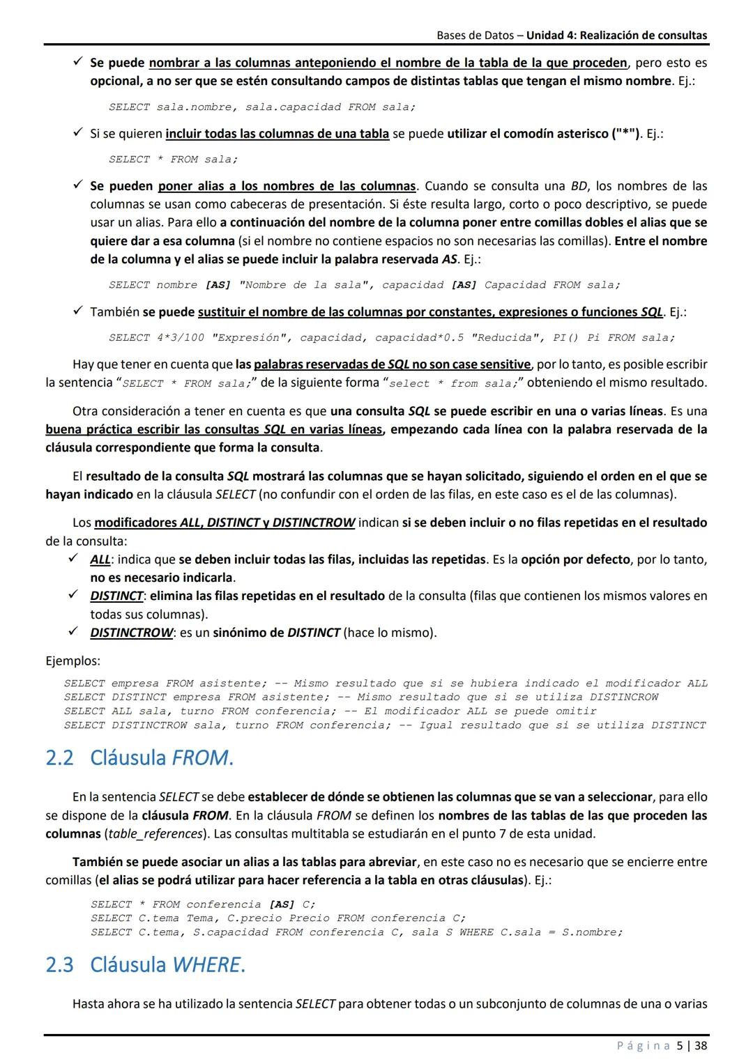 Bases de Datos - Unidad 4: Realización de consultas

# 1 Introducción.

En unidades anteriores se ha visto que SQL es un conjunto de sentenc