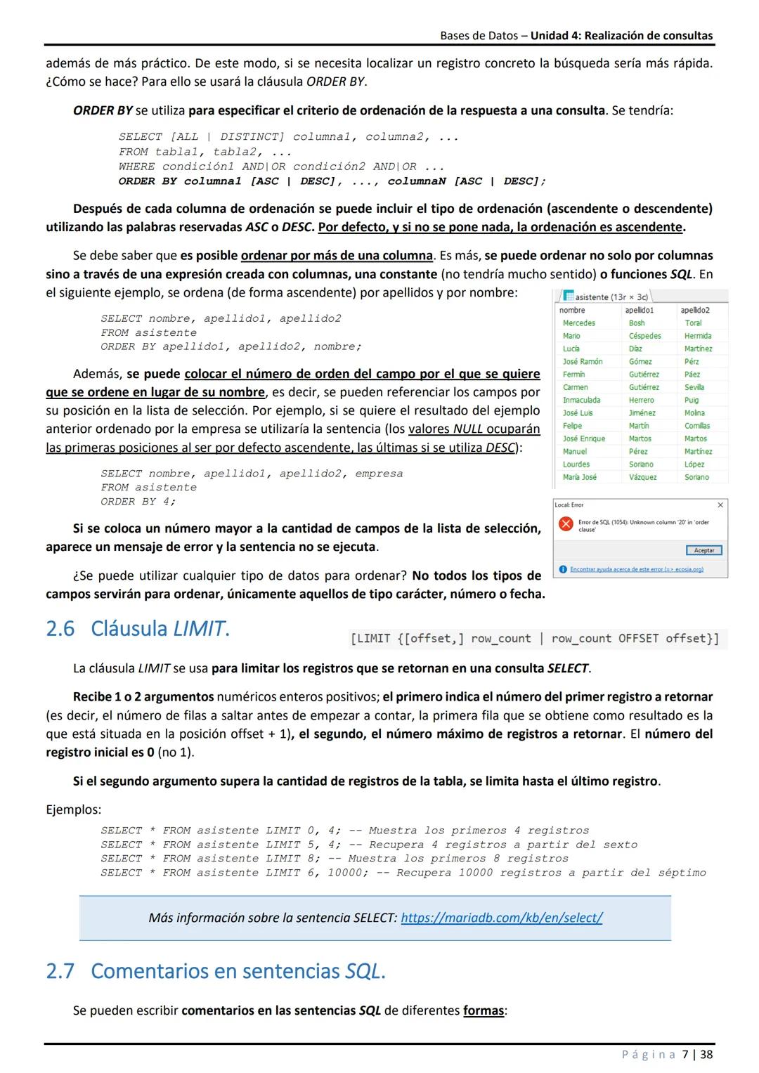 Bases de Datos - Unidad 4: Realización de consultas

# 1 Introducción.

En unidades anteriores se ha visto que SQL es un conjunto de sentenc