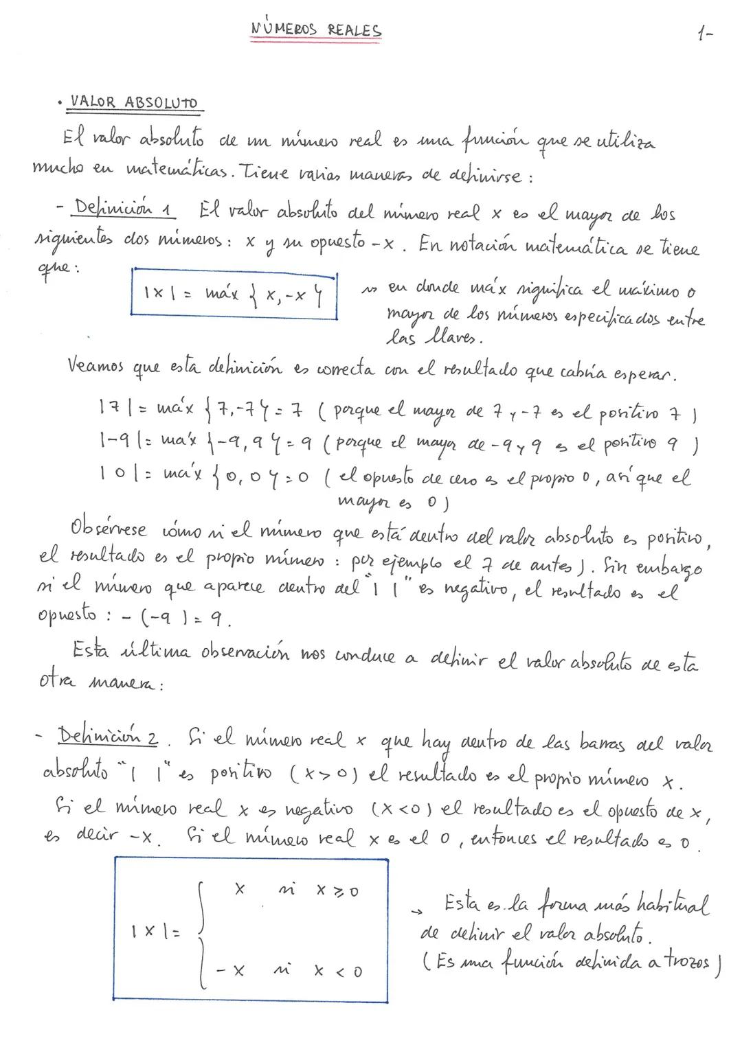 VALOR ABSOLUTO
El valor absoluto de un mimero real es una funcion
mucho en matemáticas. Tiene varias maneras de definirse:
- Definición 1 El
