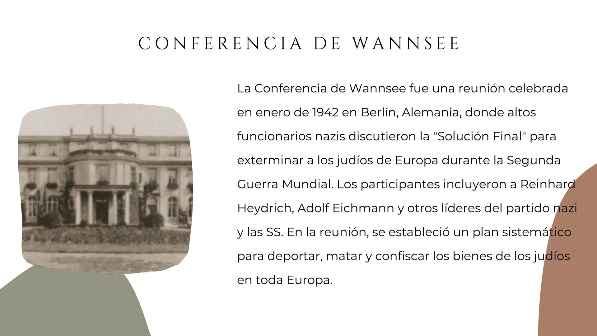 EL HOLOCAUSTO Leyes de Núremberg
Arianización
Noche de los cristales rotos
Reclusión en guetos
Conferencia de Wannsee
Solución final
Campo d