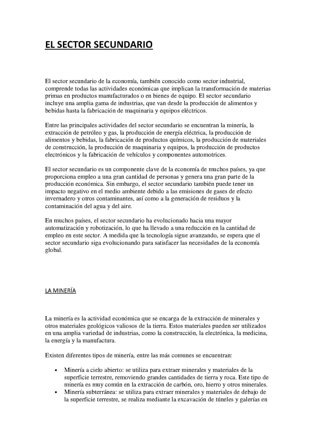 EL SECTOR SECUNDARIO