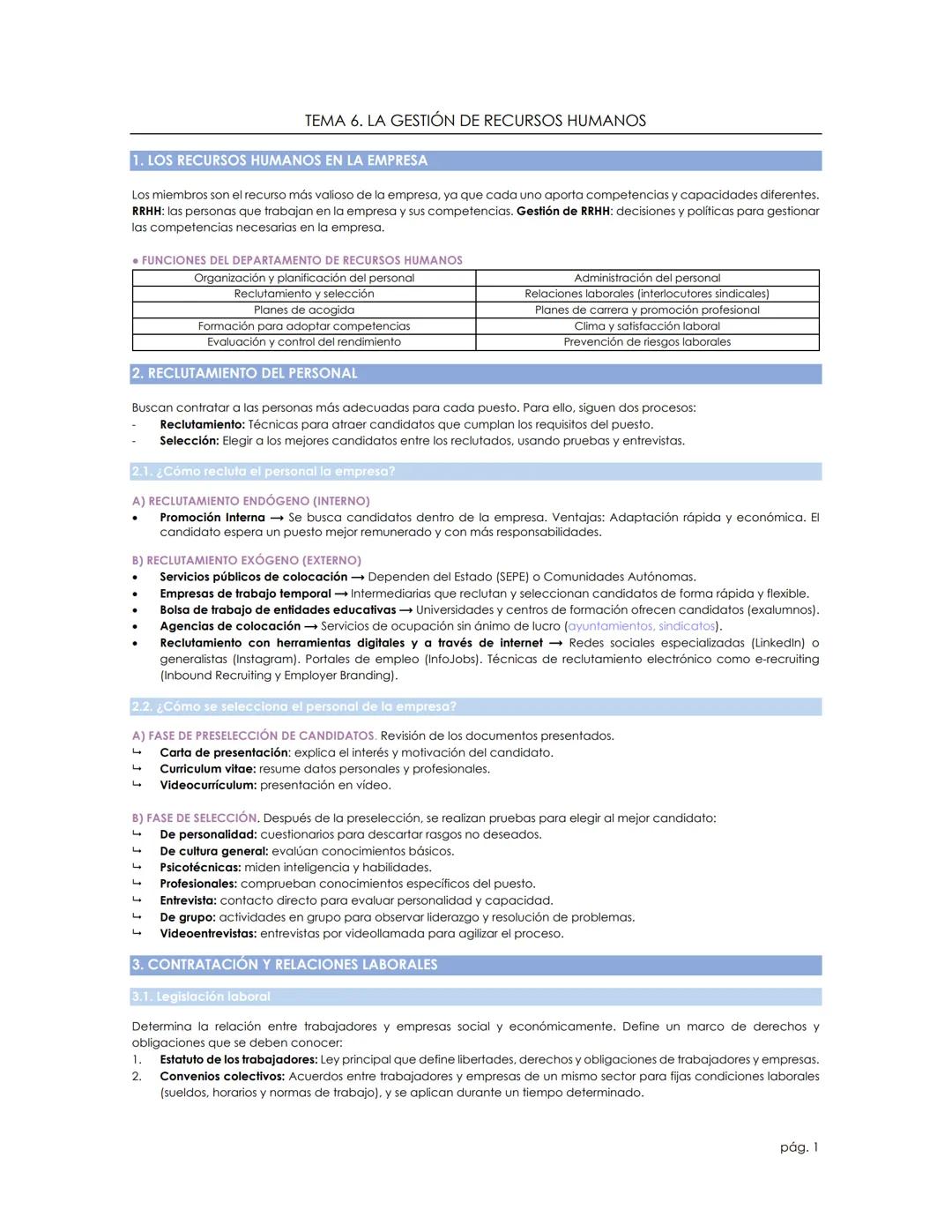 TEMA 6. LA GESTIÓN DE RECURSOS HUMANOS

1. LOS RECURSOS HUMANOS EN LA EMPRESA
Los miembros son el recurso más valioso de la empresa, ya que 