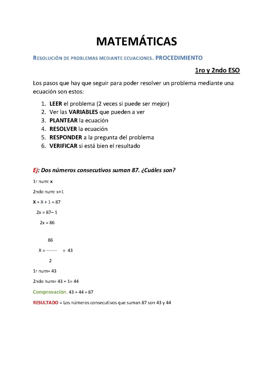 Álgebra 1º ESO - Ecuaciones - Procedimiento