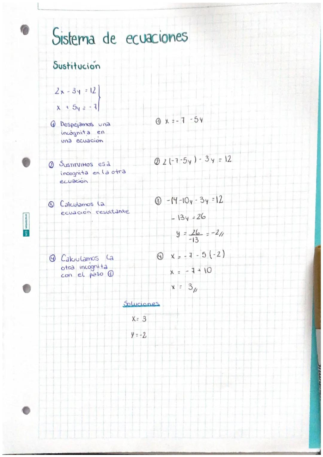 # Sistema de ecuaciones

Sustitución

$2x-34=12$

$X+54=-7$

@ Despejamos una
incógnita en
una ecuacion

@ x=-7-54

@ SUSTITUIMOS esa
incogn