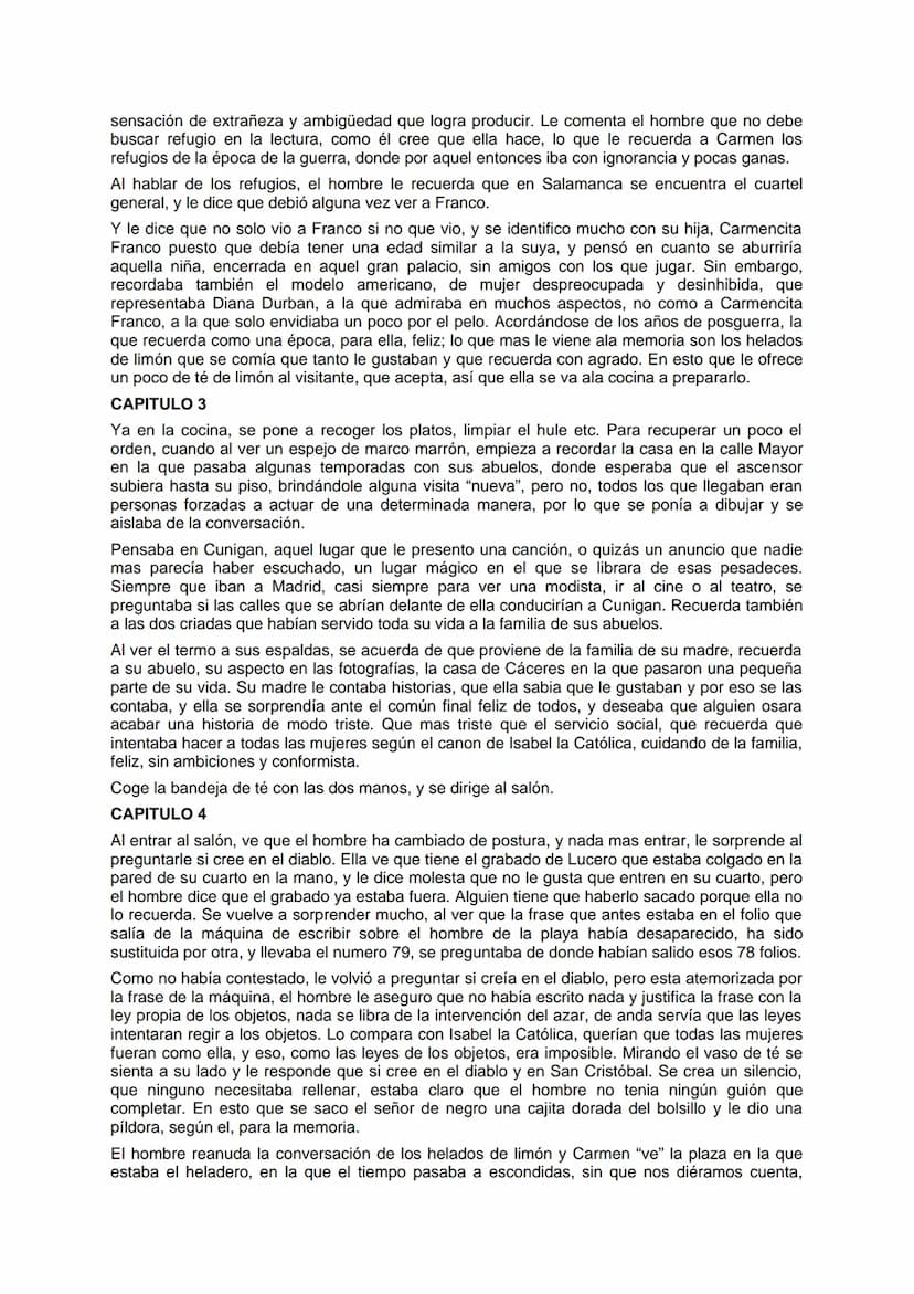 EL CUARTO DE ATRÁS
CARMEN MARTÍN GAITE
CAPITULO 1
En el primer capítulo del libro, la protagonista, Carmen, esta tratando de conciliar el su