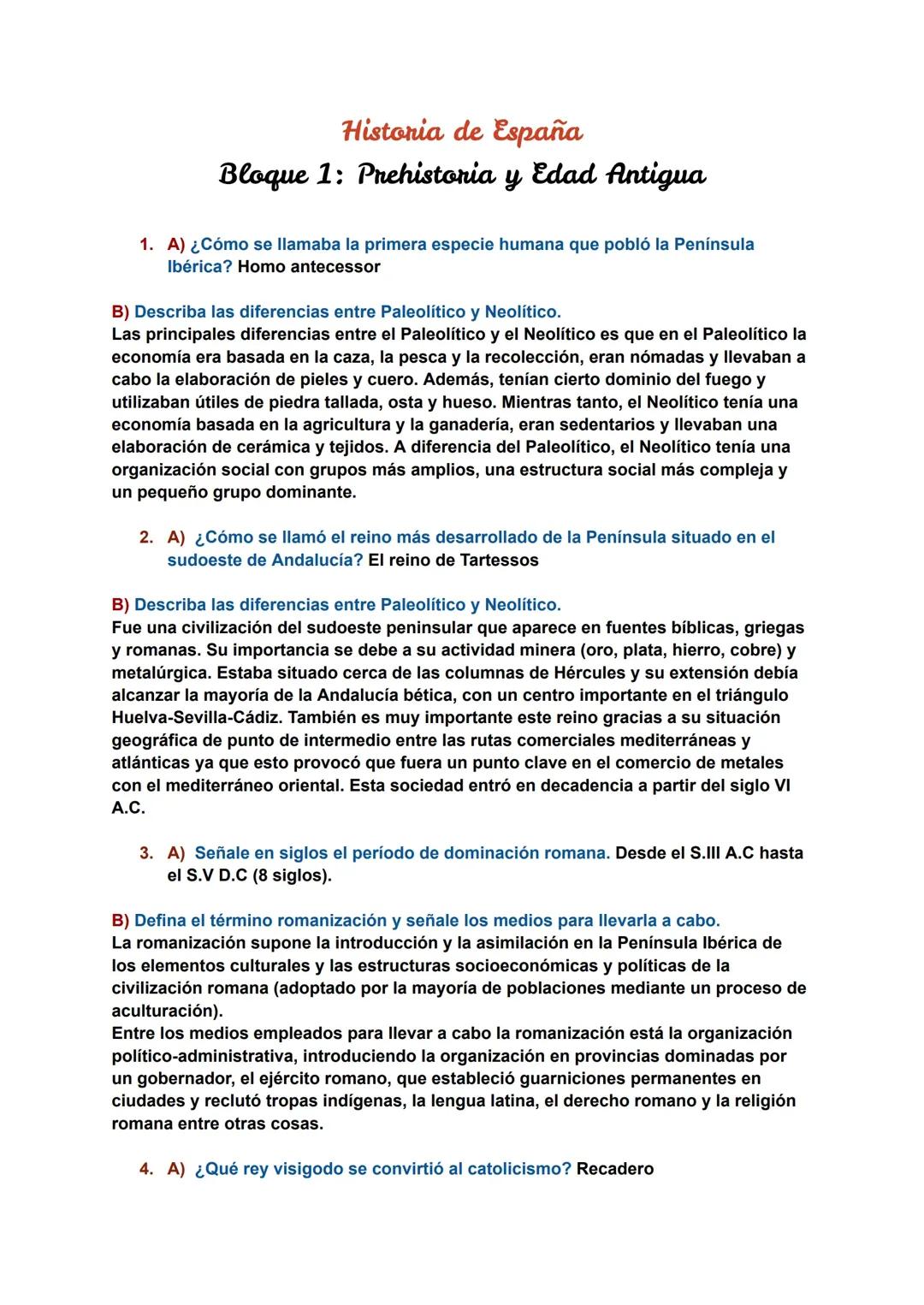 Bloque 1 Historia de España: Prehistoria y edad antigua 