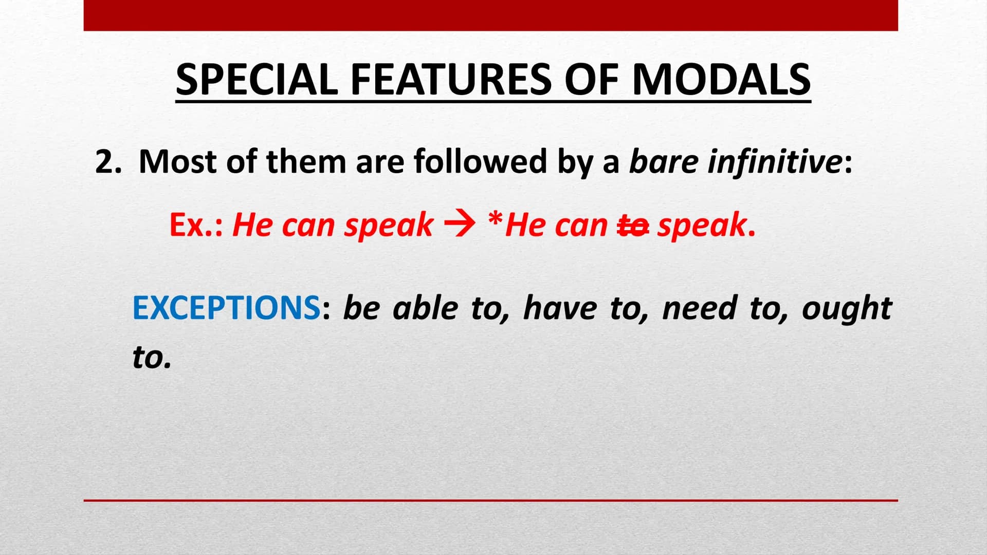 
<p>MODAL VERBS IN ENGLISH</p>
<p>MODAL VERBS LIST</p>
<p>MODAL VERBS in English are, together with the Phrasal verbs, the most difficult ve