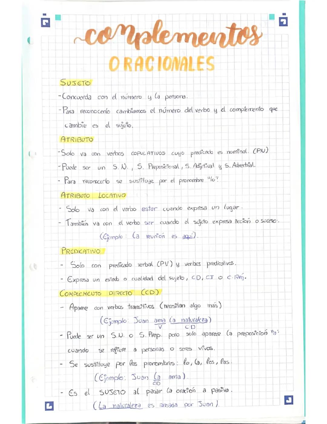 Complementos oracionales (4ESO) SINTAXIS teoría