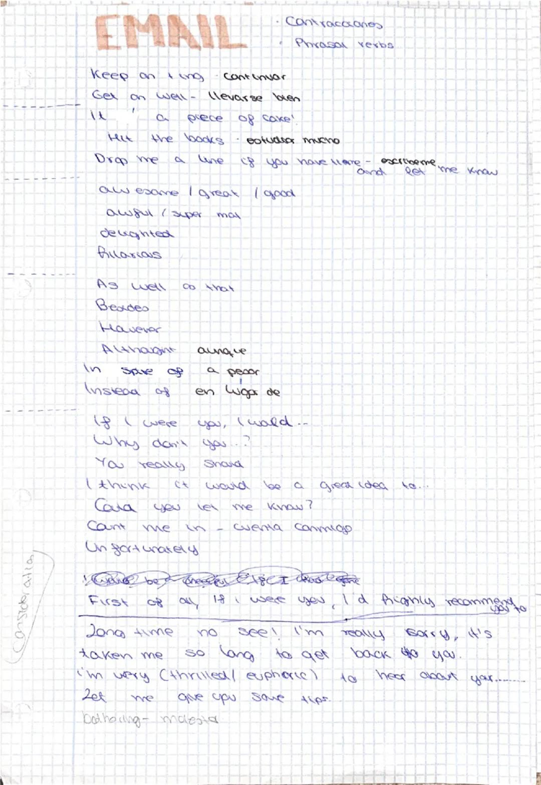 --- OCR Start ---
Consideration,
EMAIL
Keep on ring
Contracciones
Cont invar
Gel on well llevarse bien
piece of cake!
it
a
Hit the books
Phr