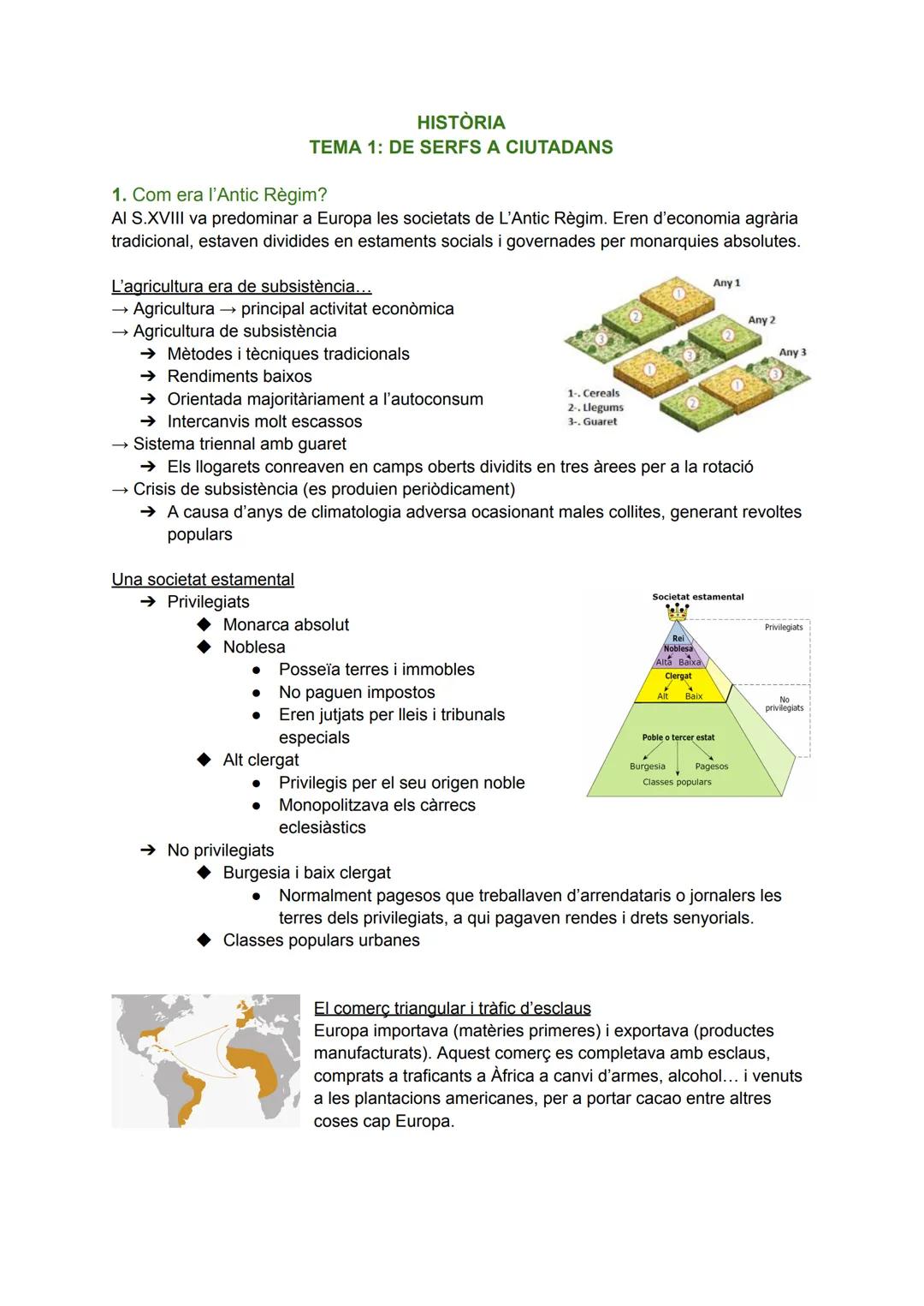 # HISTÒRIA

TEMA 1: DE SERFS A CIUTADANS

1. Com era l'Antic Règim?

AI S.XVIII va predominar a Europa les societats de L'Antic Règim. Eren 