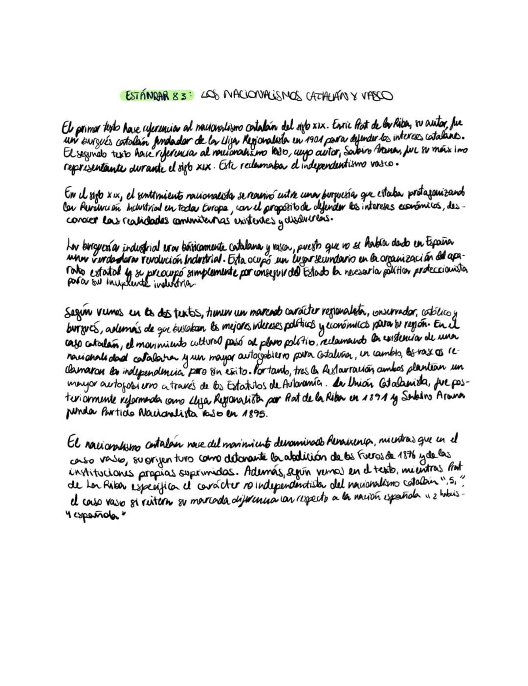 
<p>El primer texto hace referencia al nacionalismo catalán del siglo XIX. Enric Prat de la Riba, su autor, fue un burgués catalán fundador 