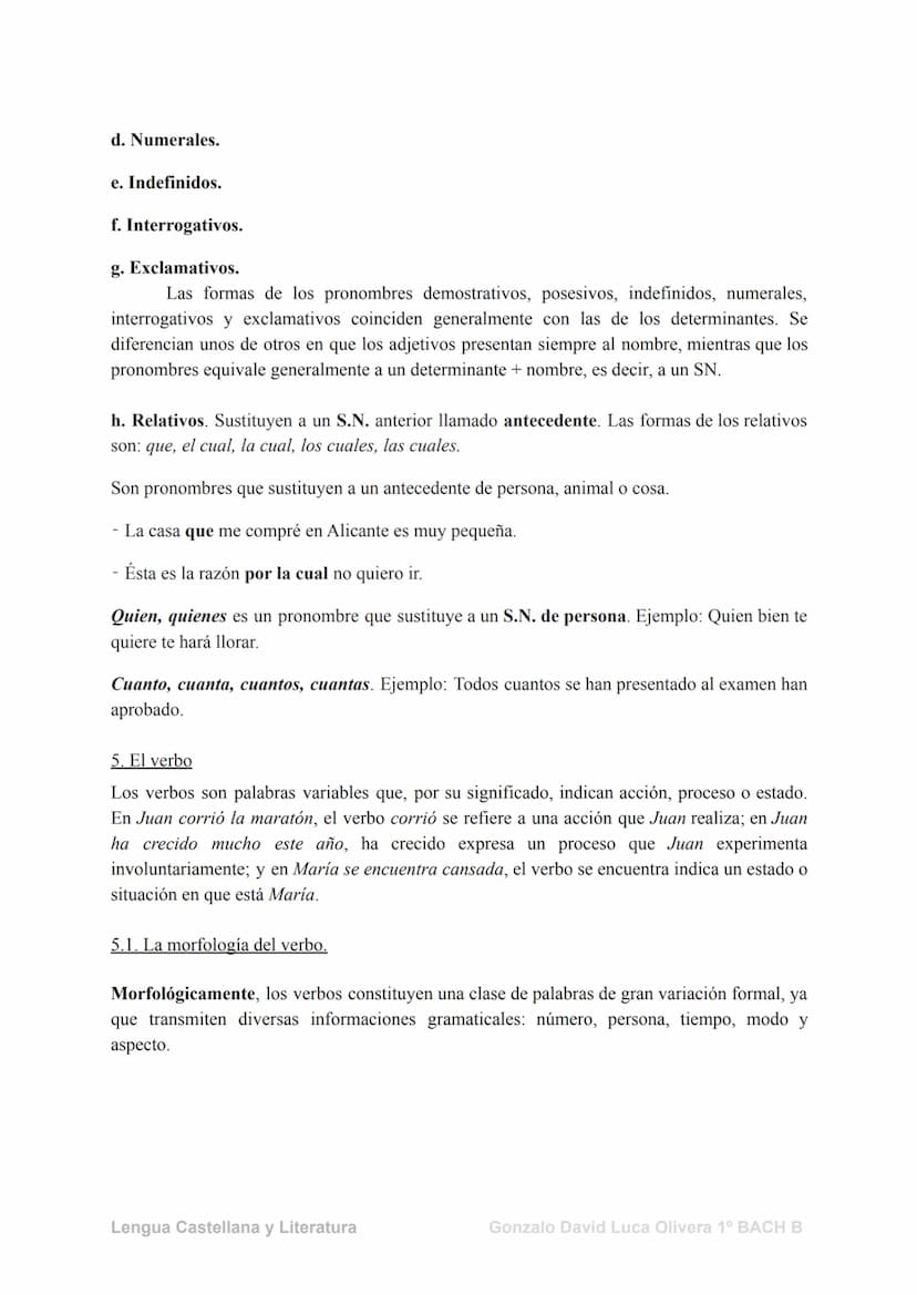 Las categorías gramaticales
1. El Sustantivo
Los sustantivos (también llamados nombres) son palabras con las que designamos y
clasificamos l