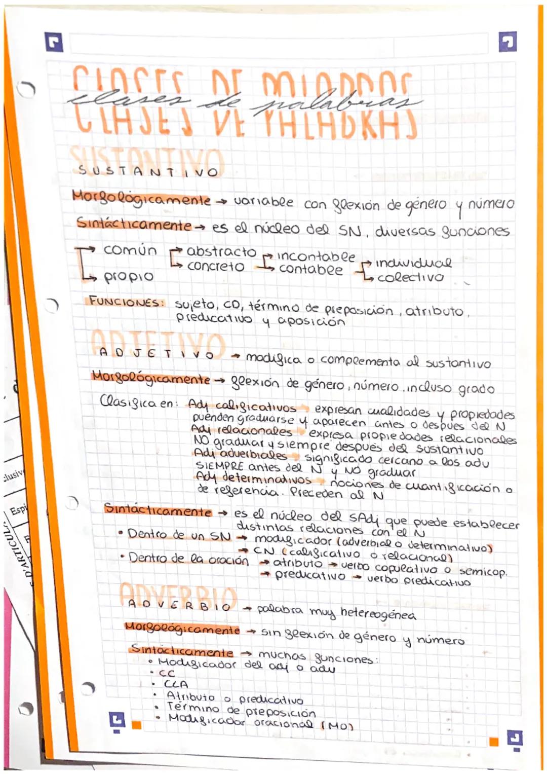 clusiv
D'ARTICULA
Espi
CINCES DE MIDD
CLAJES VETHLADKHJ
SUSTANTIVO
Morfologicamente →variable con glexión de género y numero
Sintácticamente