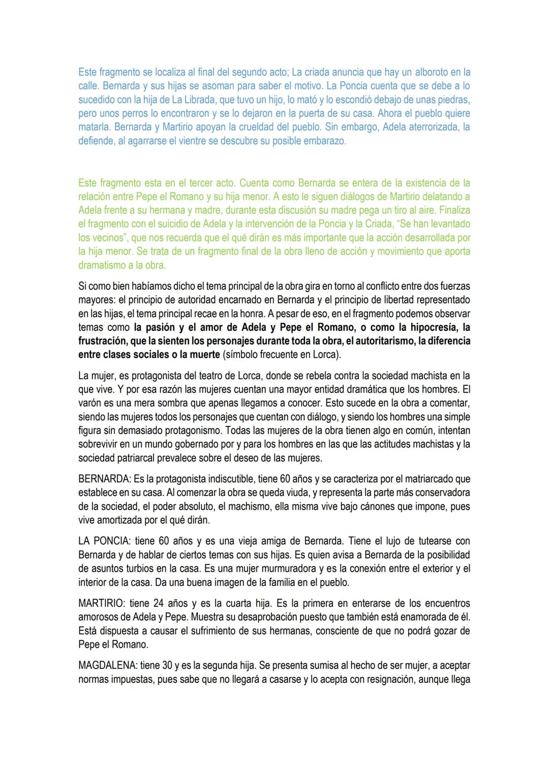 
<p>El texto objeto de nuestro comentario es un fragmento de La Casa de Bernarda Alba, última obra de Federico García Lorca (1898-1936). En 