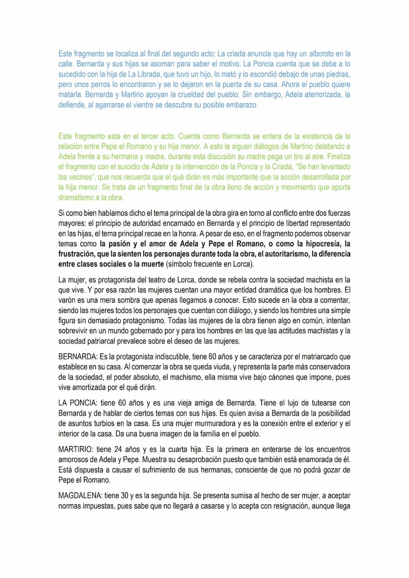 
<p>El texto objeto de nuestro comentario es un fragmento de La Casa de Bernarda Alba, última obra de Federico García Lorca (1898-1936). En 